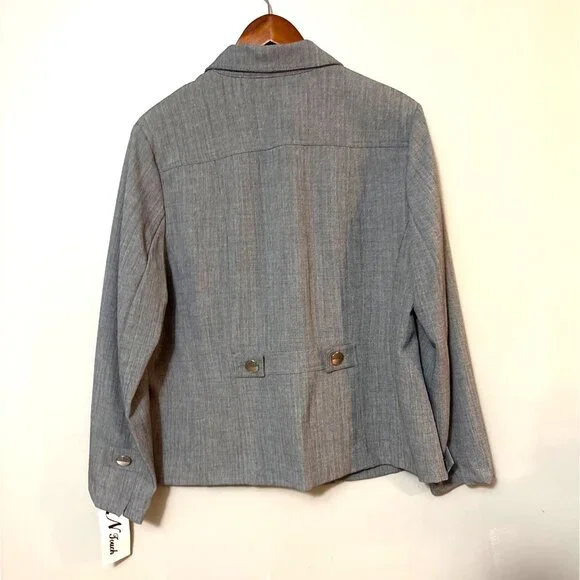 Womens Gray Herringbone Blazer Jacket Size 12 Polyester/Spandex By N Touch - Picture 4 of 8